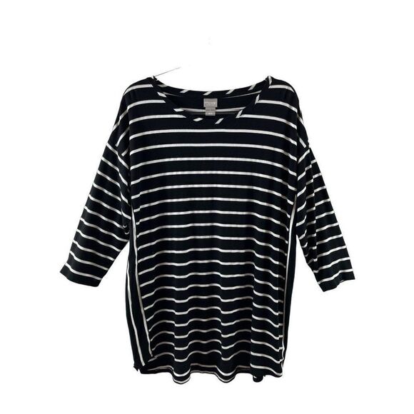 Chico's Zenergy Striped Tunic Size 2 (12/14) Black White Rayon Stretch Casual - Picture 1 of 9